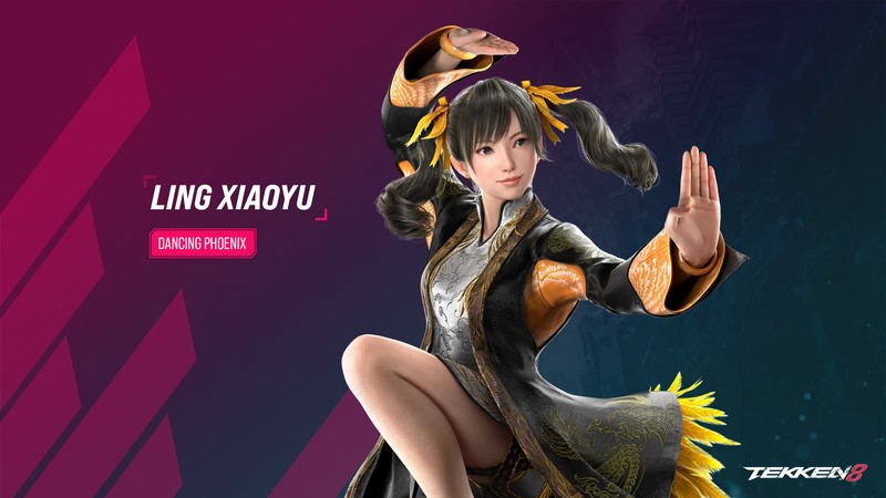 Женщина в костюме позирует с вытянутыми руками (tekken 8, линь сяоюй, ling xiaoyu, игры, обои 4k)