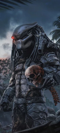 Predator Warrior: Dark Action Figure in Armor Holding a Skull