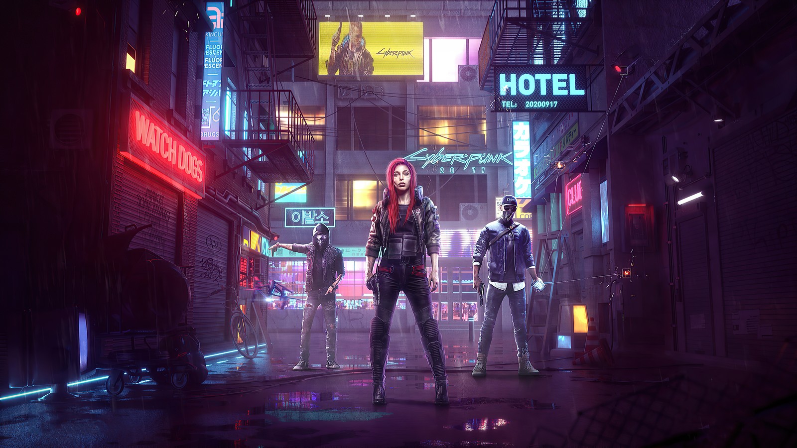 Lade cyberpunk 2077, watch dogs, crossover, aiden pearce, marcus holloway Hintergrund herunter