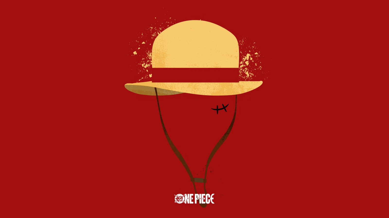 Un fondo rojo con un sombrero y un par de tijeras (monkey d luffy, sombrero, minimalista, fondo rojo, 5k)