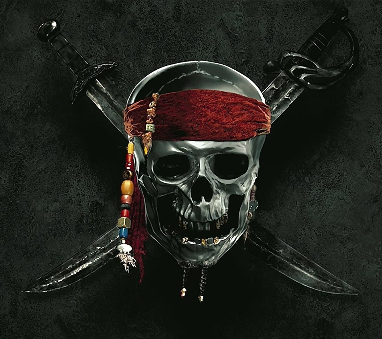 Pirates skull with two swords and a red bandana (entertainment, halloween, haunted, horror, scary)