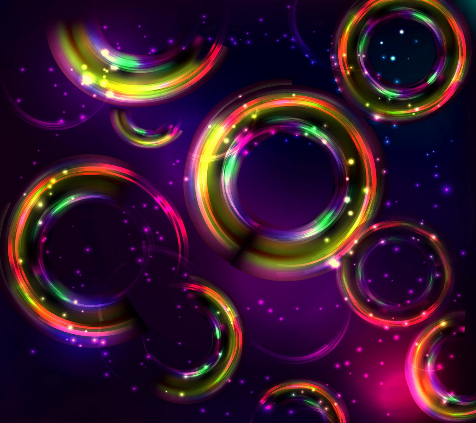 A group of colorful bubbles floating in the air on a dark background (abstract, background, circle, color)