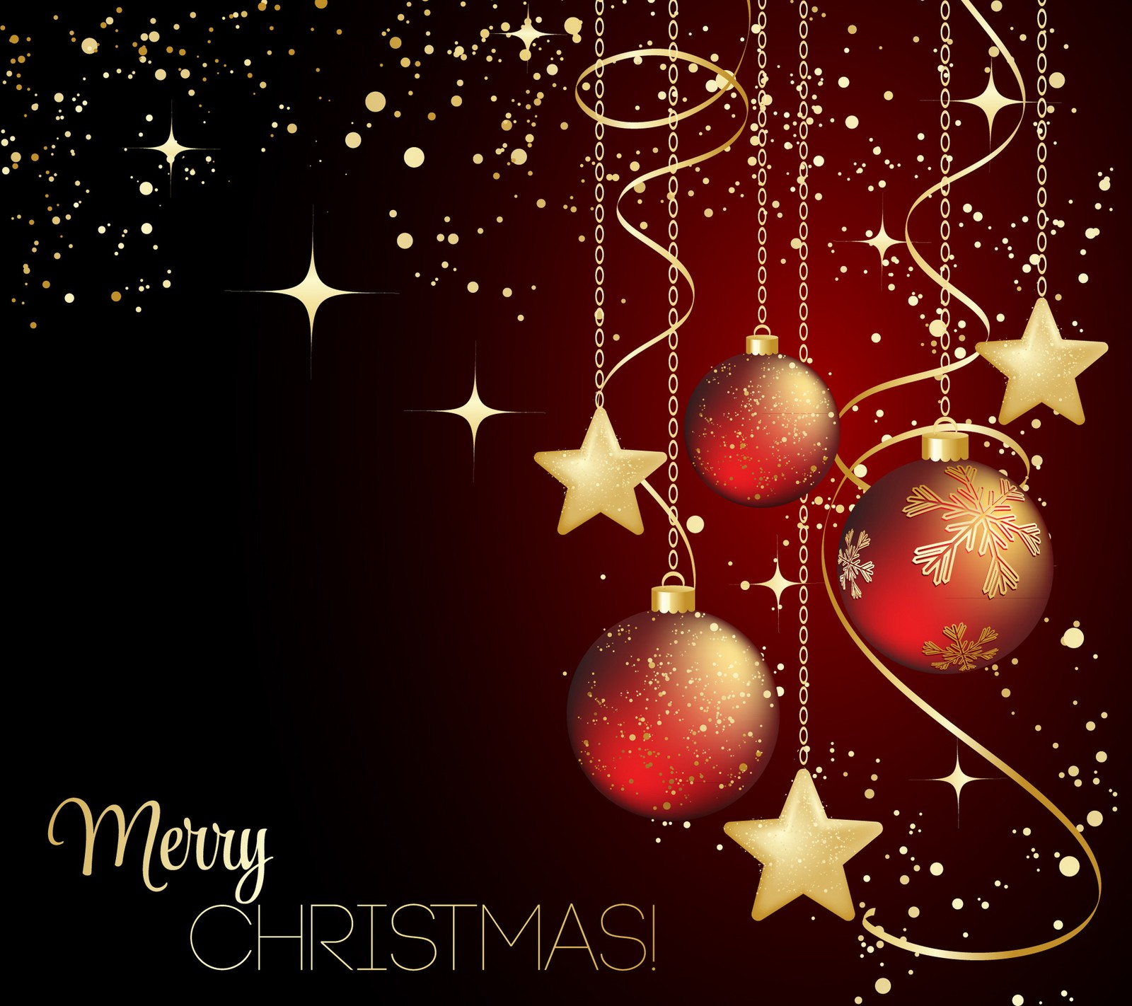 Merry christmas background with red balls and stars (abstract, balls, christmas, decoration, merry)