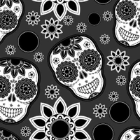 abstract, black white, flowers, skulls, vector wallpaper