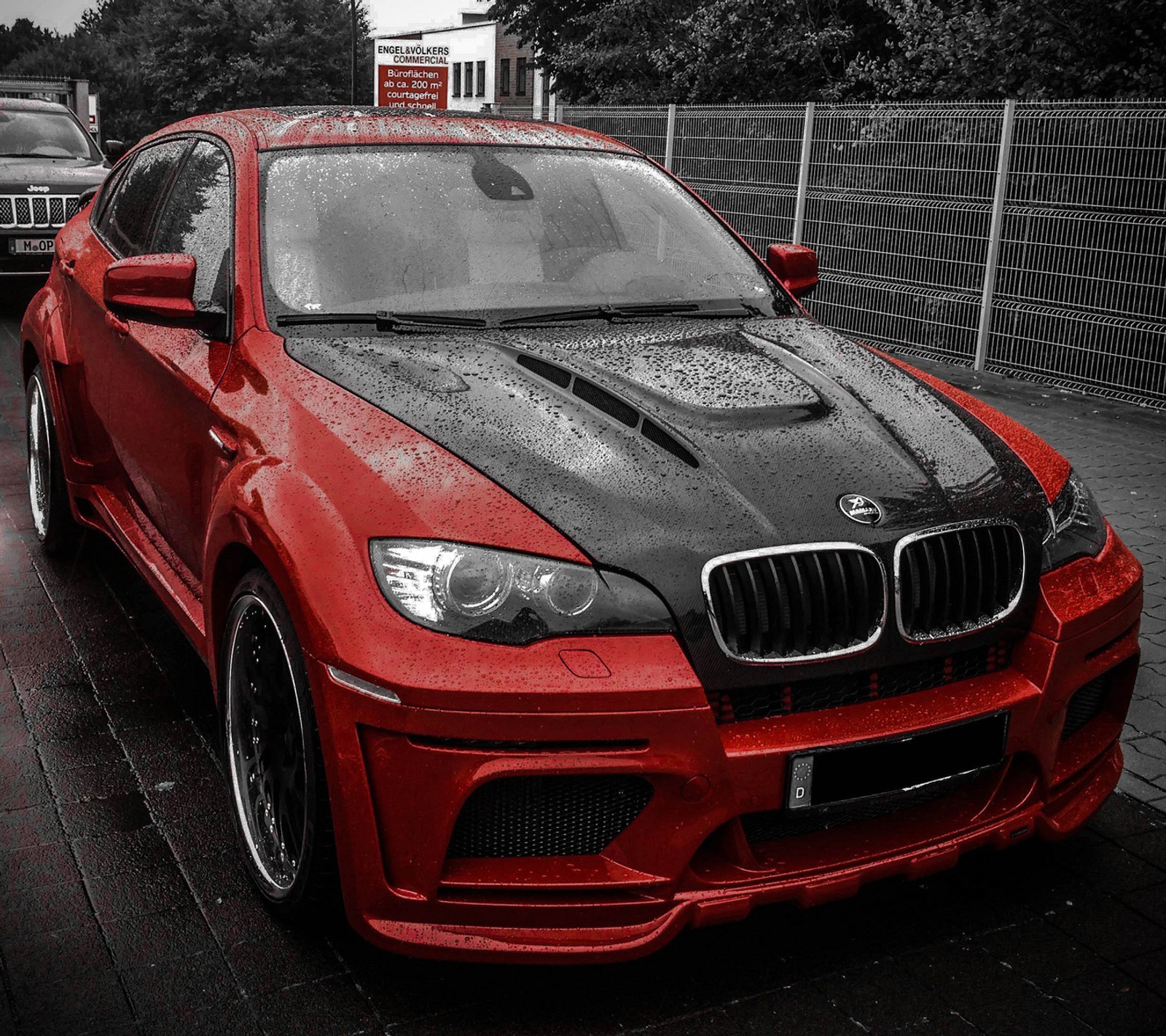 Arafed red bmw x6 parked on a wet street (bmw, hamann, m power, tuning, x6)