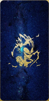 Vegeta in Gold Against a Galaxy Blue Background