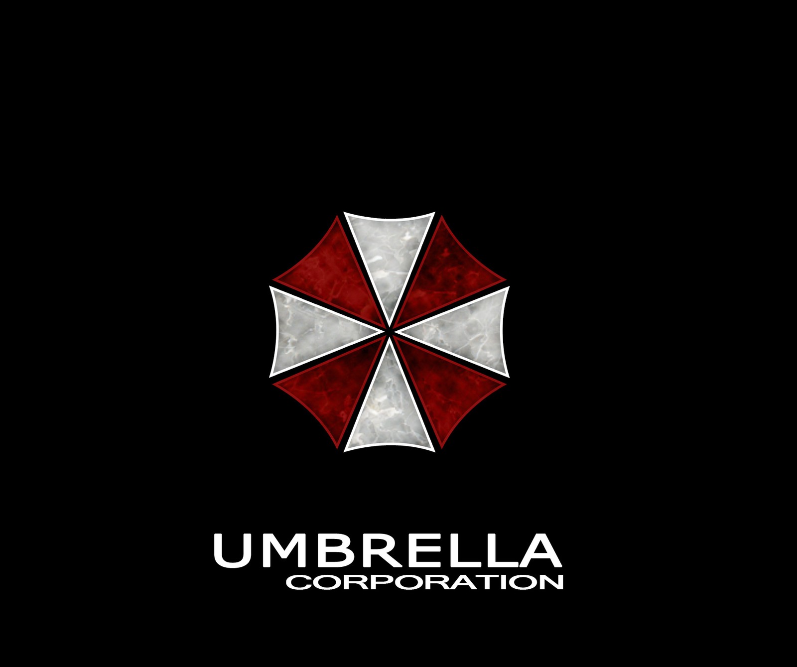 Um close em um guarda-chuva vermelho e branco em um fundo preto (corporação, resident evil, guarda chuva)