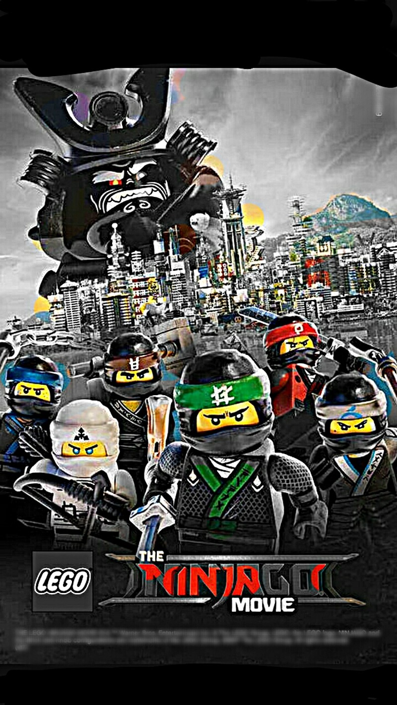 Постер фильма lego ninja с группой людей в городе (потрясающе, lego)