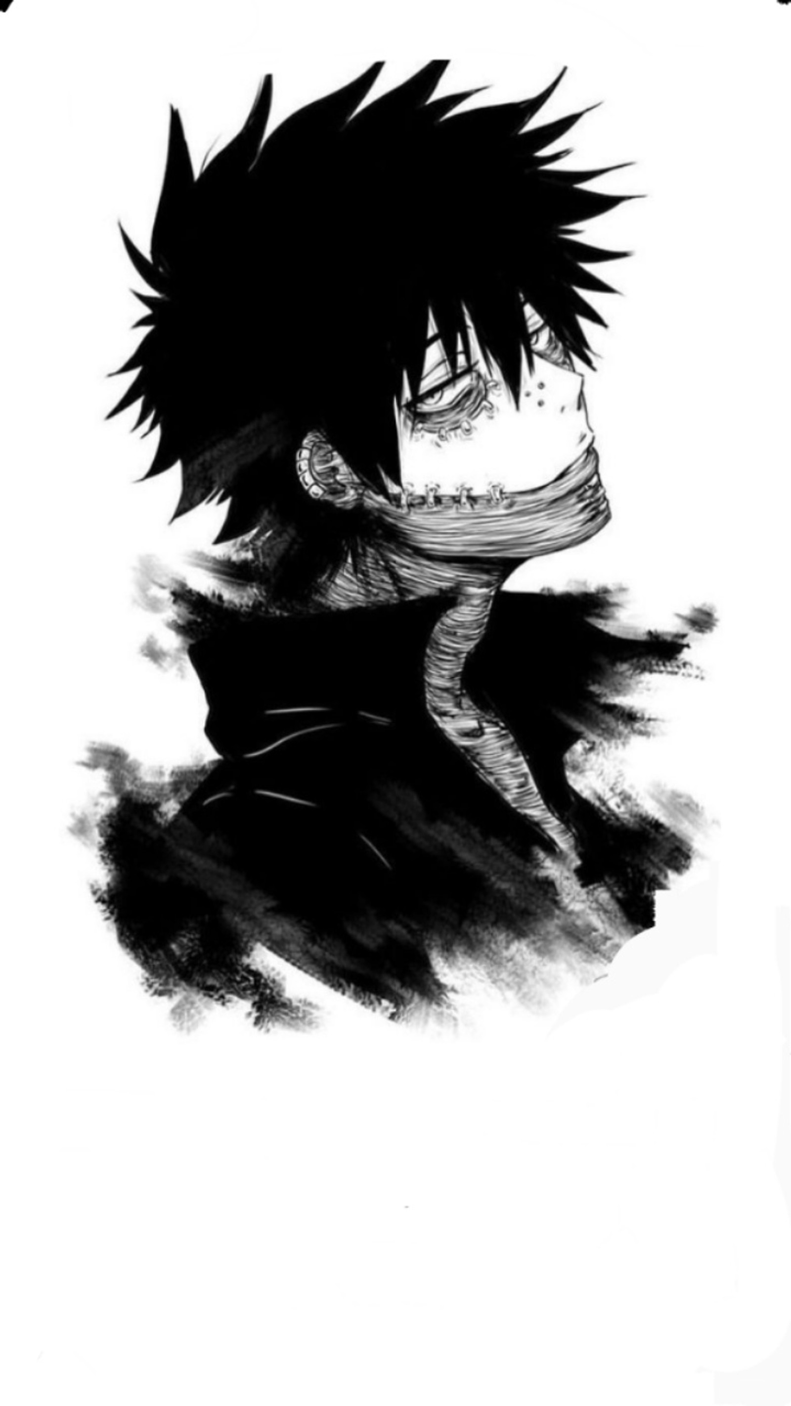 Un dibujo en blanco y negro de un hombre con el rostro lleno de pelo (negro, bnha, boku no hero academia, dabi, league of villain)