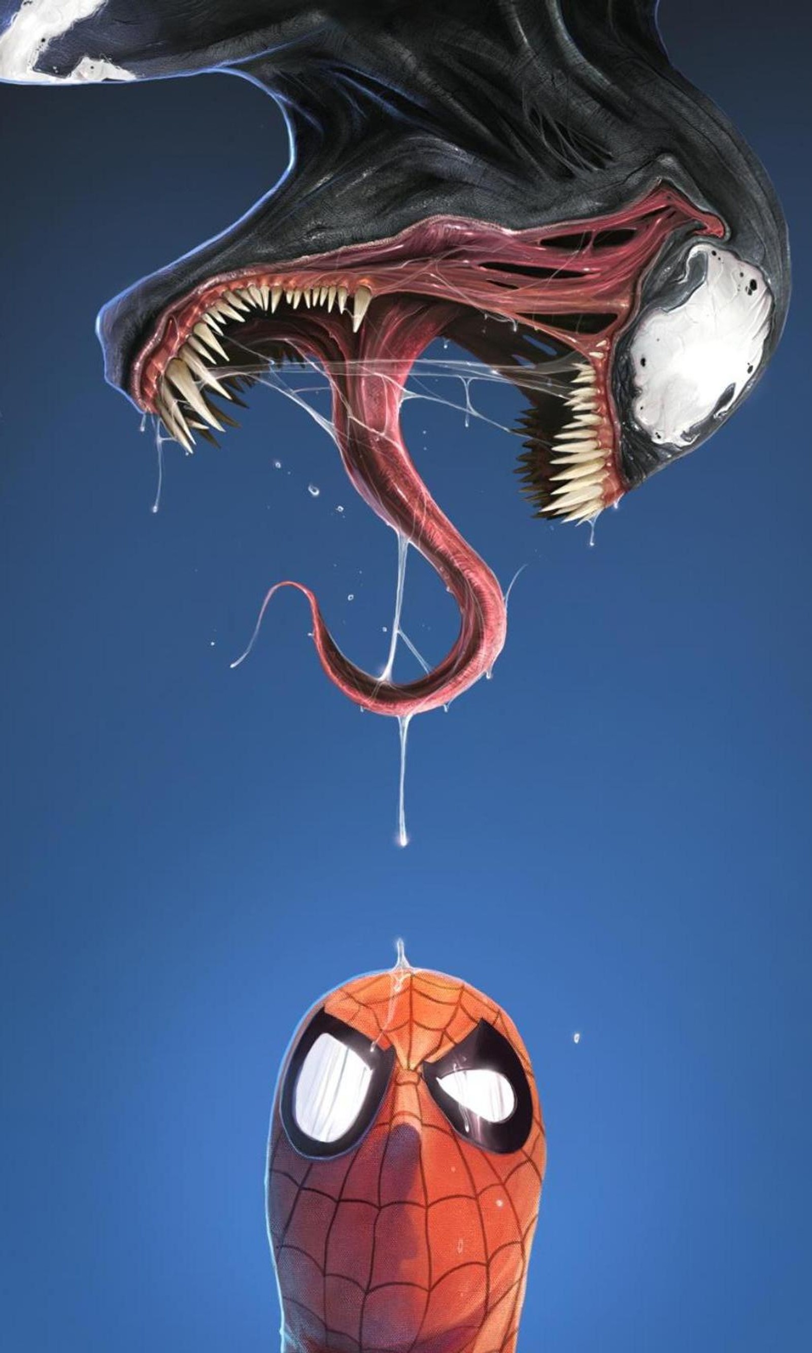 Spider-man et venom pendent la tête en bas du ciel (bande dessinée, ginko, marvel, mushishi, spiderman)