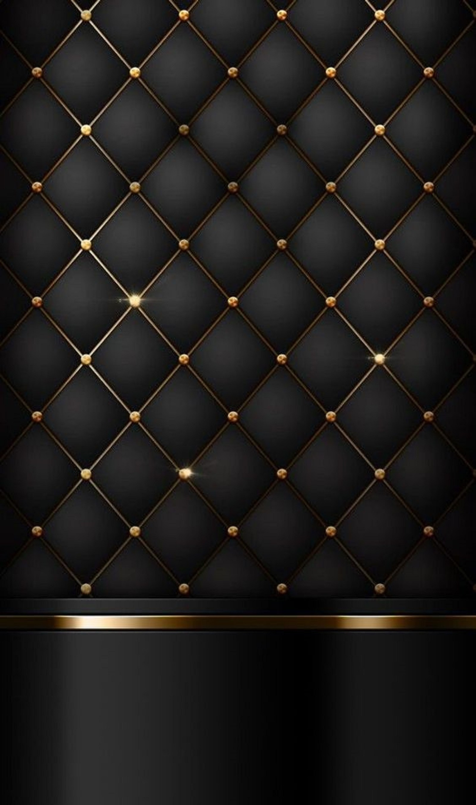 Black and gold wallpaper with a gold diamond pattern (pattern, black, gold)