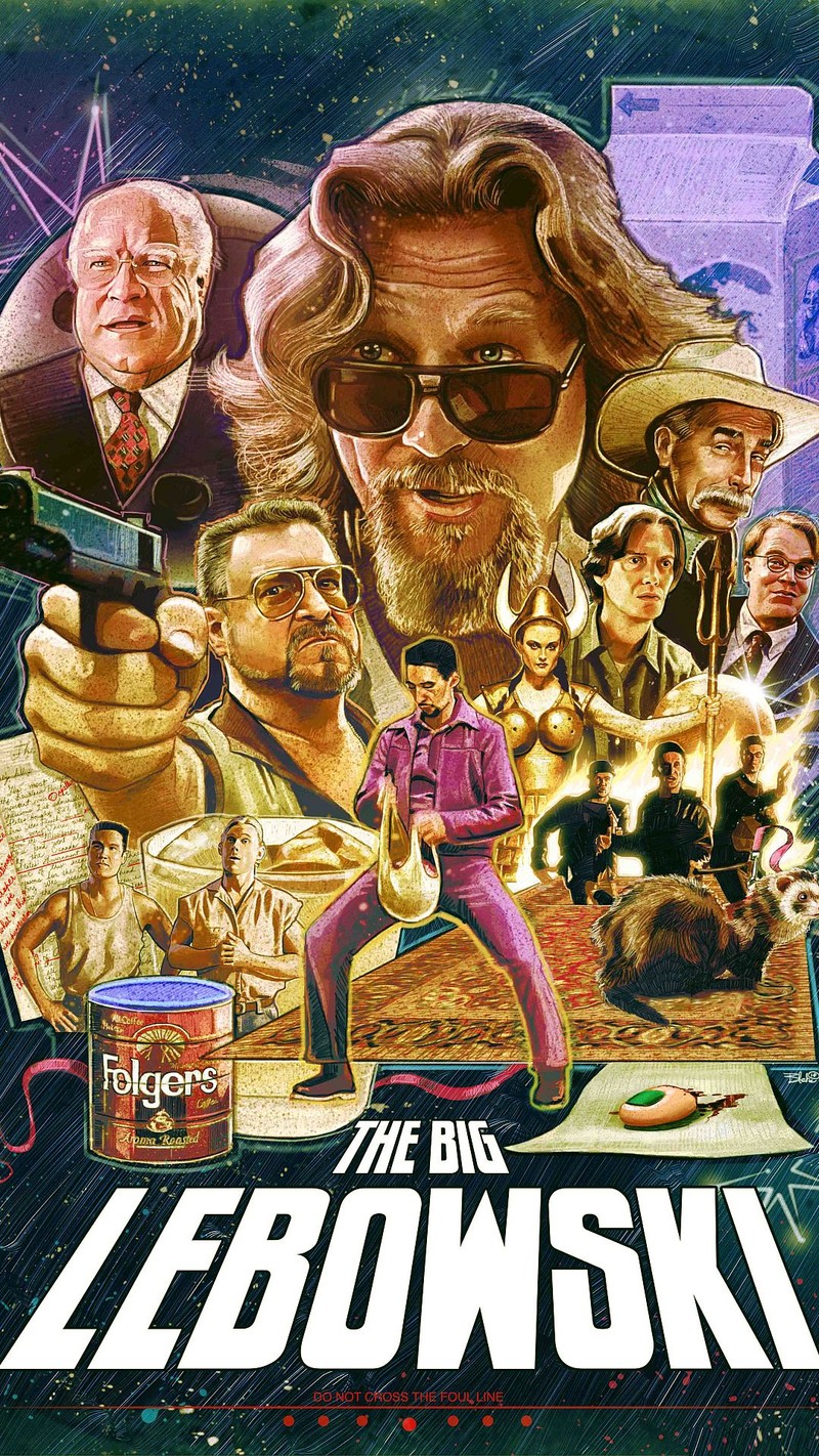 Постер фильма с множеством людей с оружием (1989, фильм, постер, the big lebowski)