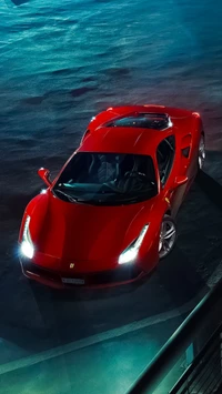 Ferrari 488 GTB в ярко-красном цвете, демонстрирующий элегантный дизайн и мощную эстетику.