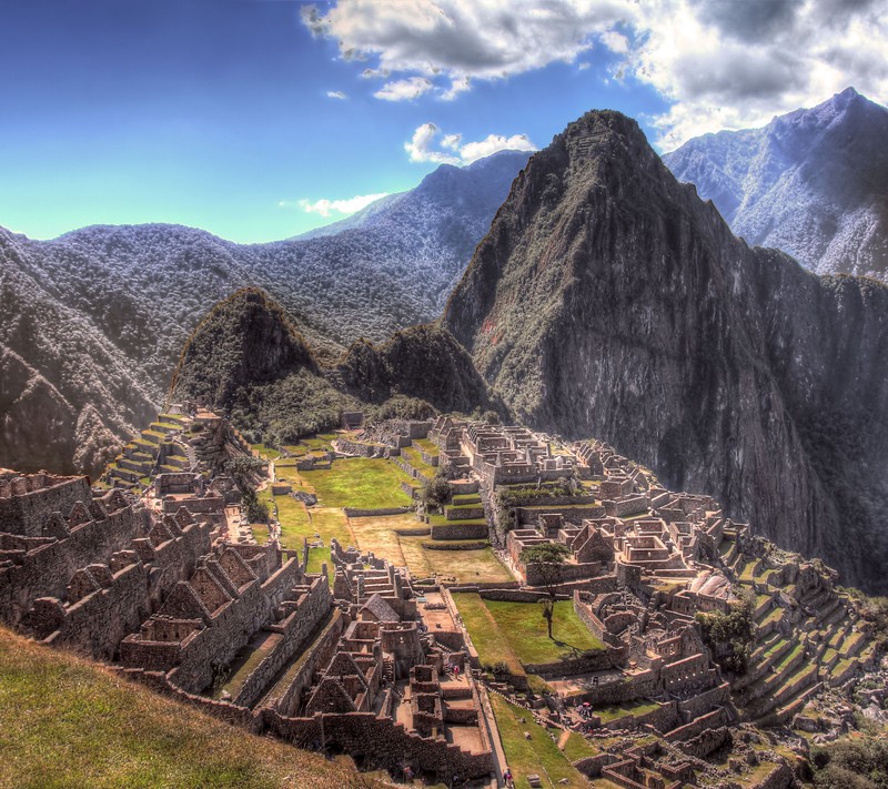 Аральный вид на руины мачу-пикчу, перу (мачупикчу, machu picchu, гора, перу, сайт)