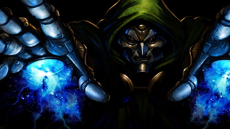 Мужчина в худи, поднимающий обе руки к камере (доктор зловещий, doctor doom, 5k, суперзлодей, marvel comics)