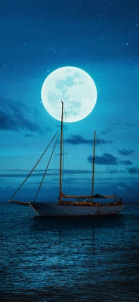 nature, water, boat, moon, blue