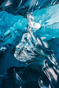 Stunning Azure Ice Formations in a Glacier Cave