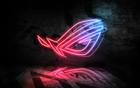 Asus ROG Neon-Logo in lebhaftem Rot und Magenta vor einem dunklen Hintergrund