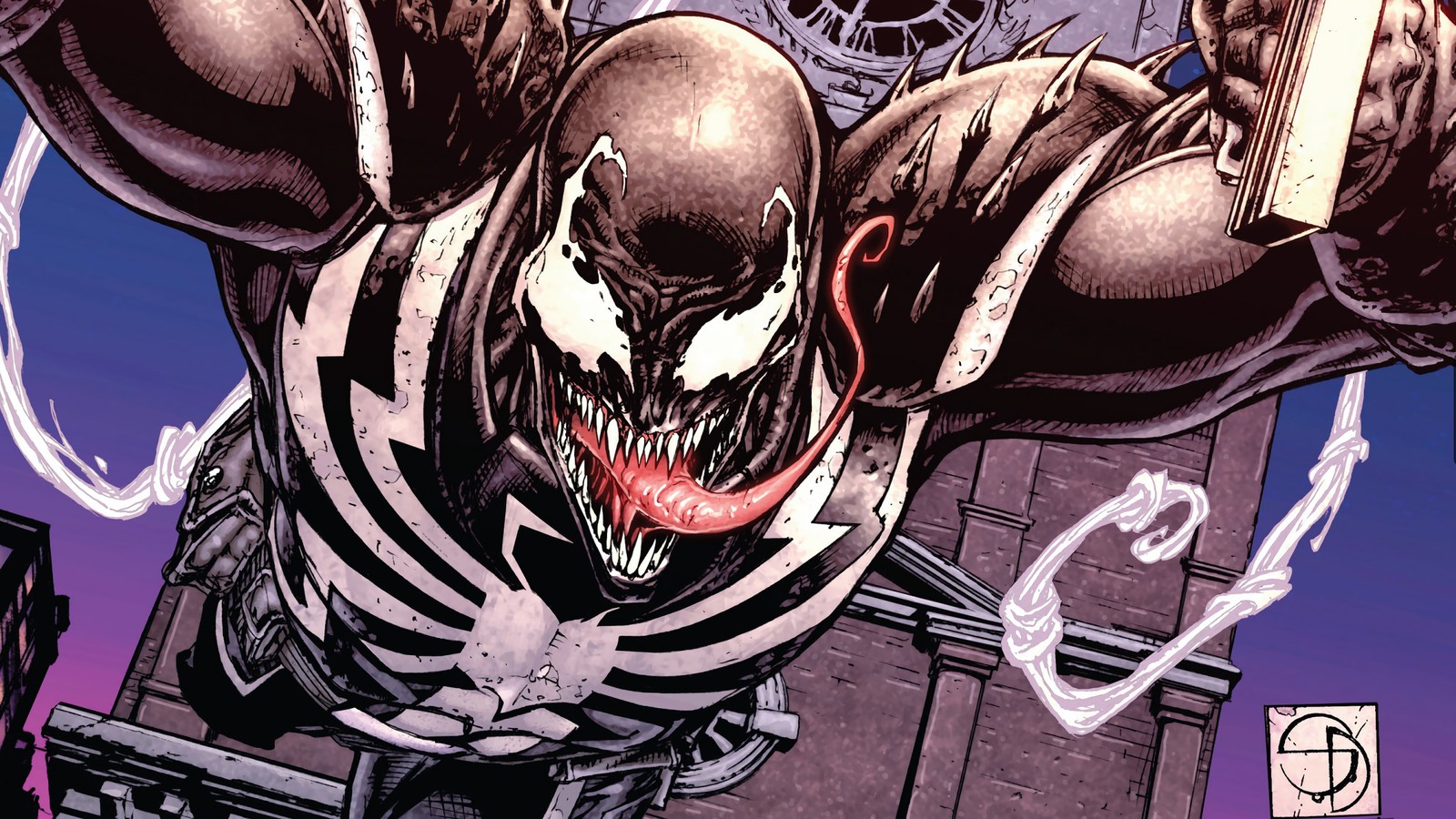 Venom es un villano con una gran cabeza y un gran cuerpo (agente venom, agent venom, marvel comics, cómics)