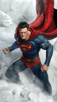 Ilustración dinámica de Superman: Pose heroica entre nubes dramáticas