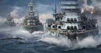 Epic Naval Showdown: Battleships Engaged in Fierce Ocean Combat