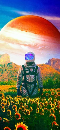 Explorando un vibrante paisaje alienígena entre girasoles