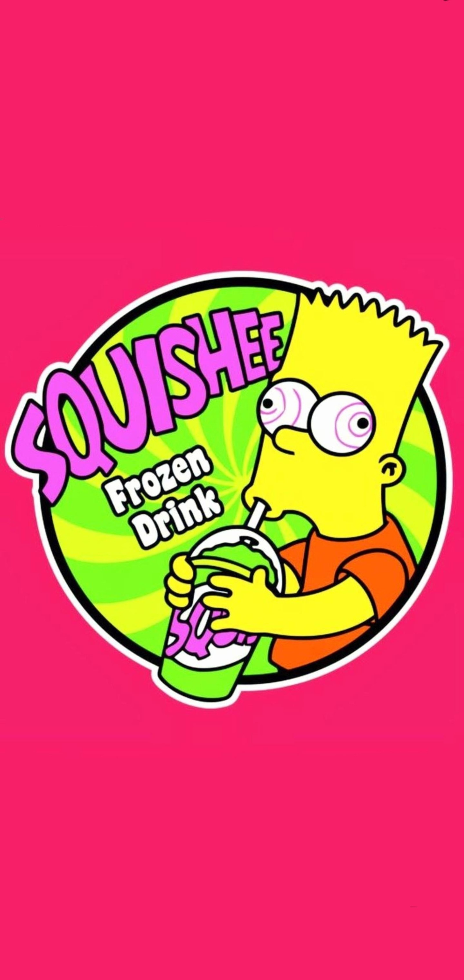 Un personaje de dibujos animados con un fondo rosa y un fondo verde (bart simpson, los simpson, the simpsons, caricatura, ficción)