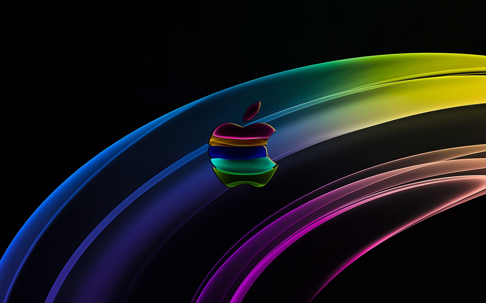 Logotipo da apple colorido em um fundo preto com espirais do arco-íris (macbook, maçã, iphone, iphone 11, iphone xr)