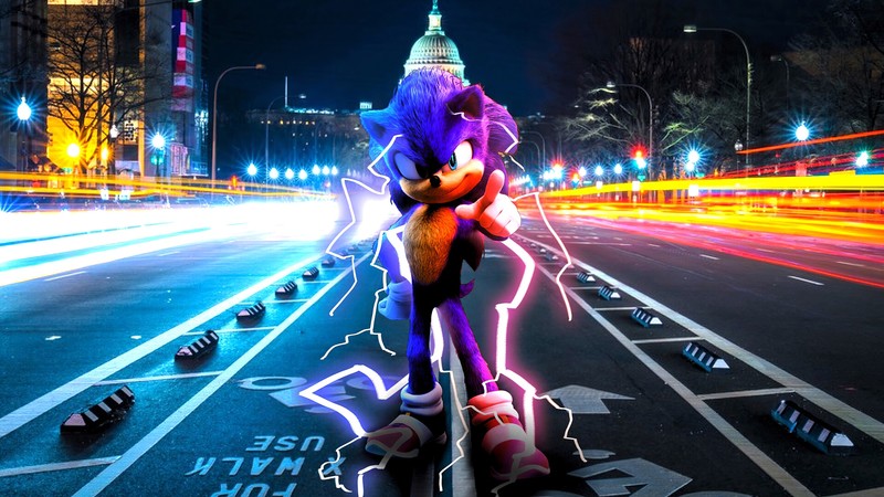 Соник на улице ночью с молнией (соник ёжик, sonic the hedgehog, фильм, 2020, sonic)