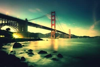 Golden Gate Bridge at Sunset: Reflections on the Water