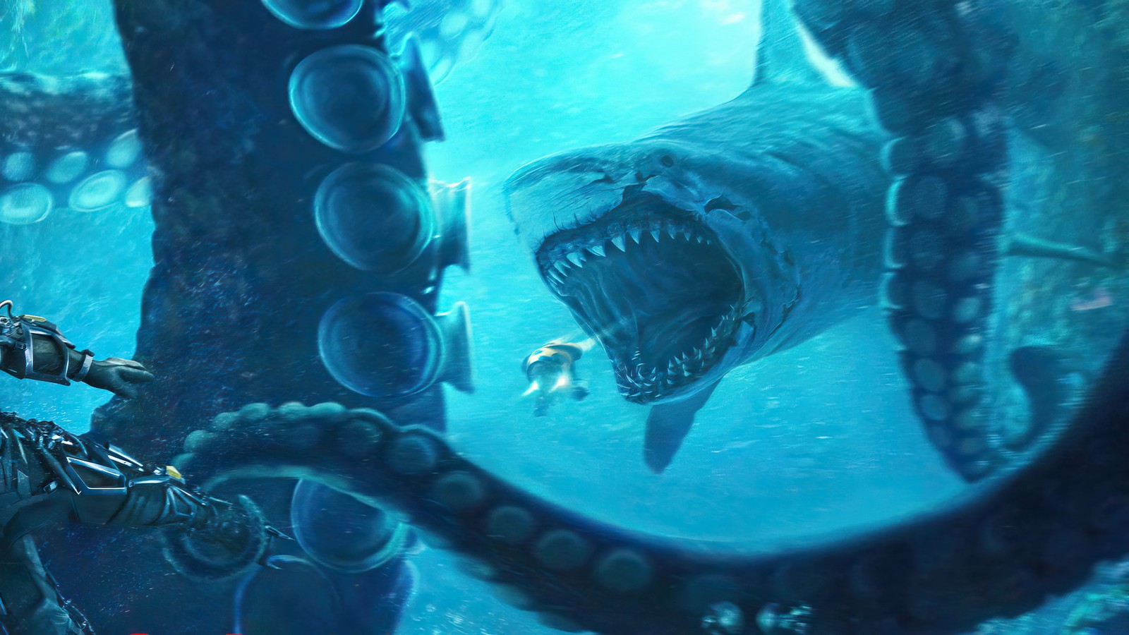 meg 2 the trench, movie, 2023, megalodon, shark wallpaper