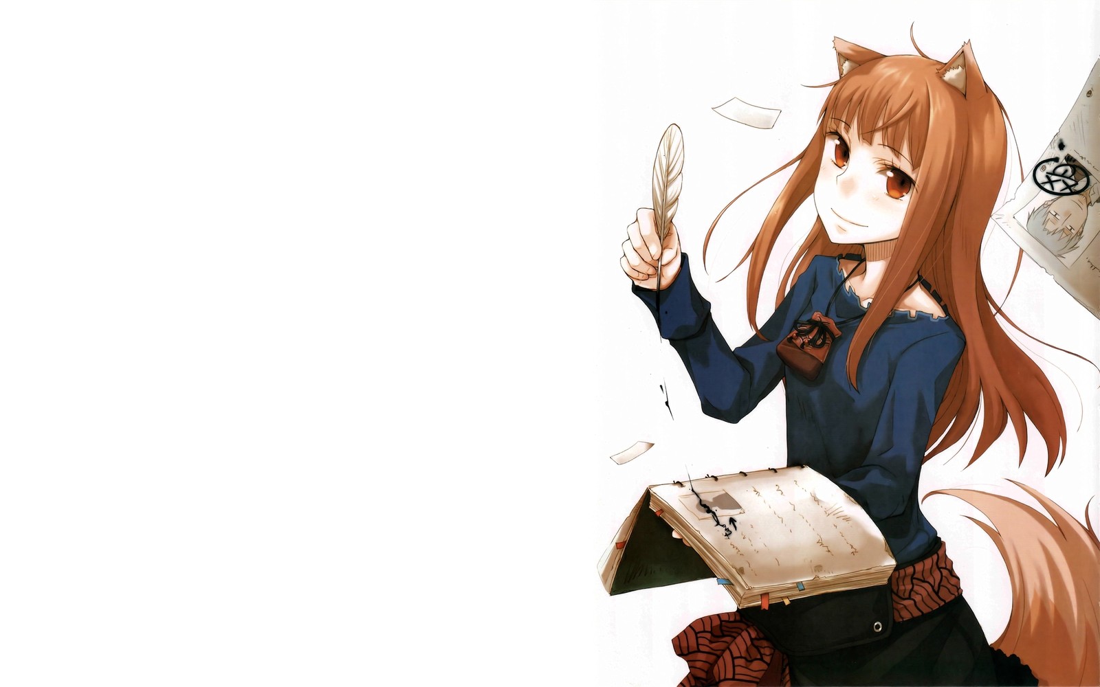 Anime, chica de anime, cabello largo, cabello castaño, libro, libro, libro, libro, (spice and wolf, manga, ilustración, lobo gris, arte de fans)