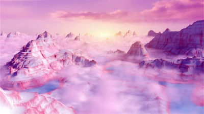 Dreamy Infrared Landscape with Pink Clouds at Sunset