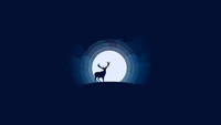 cerf, illustration, silhouette, lune, nuit