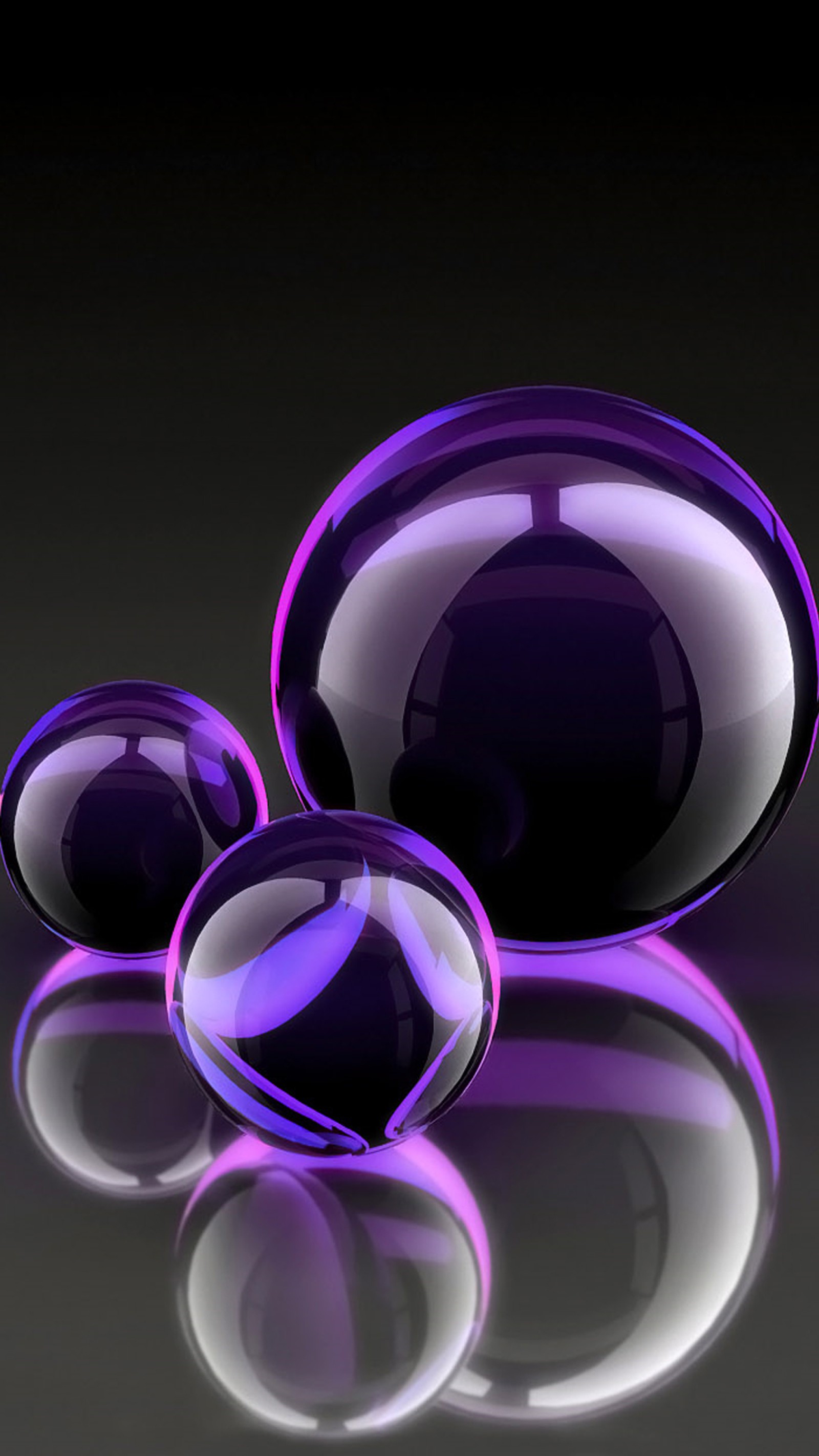 Purple glass spheres are sitting on a reflective surface (bubbles, hd, high resolution, wallpaper)