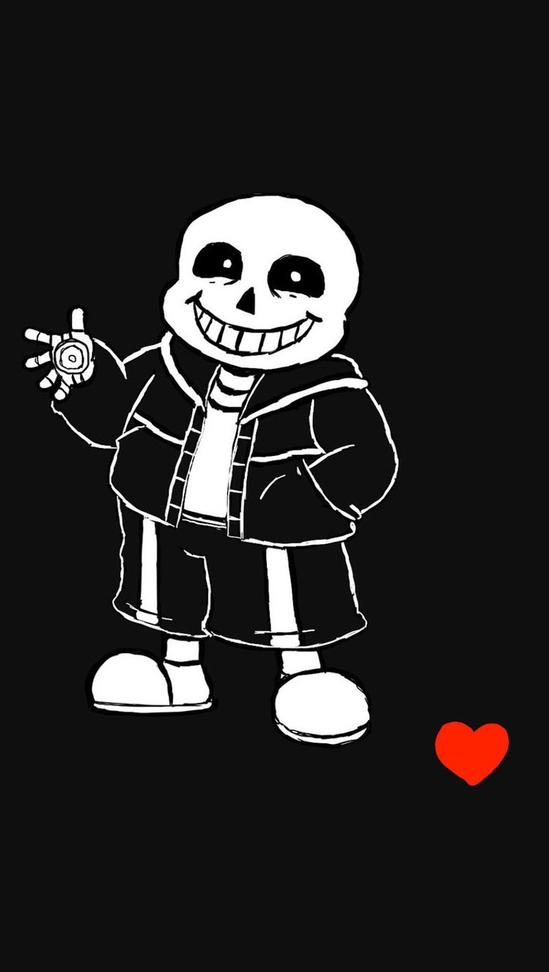 Мультяшный скелет с ножом и сердцем (игра, санс, sans, ундертейл, undertale)