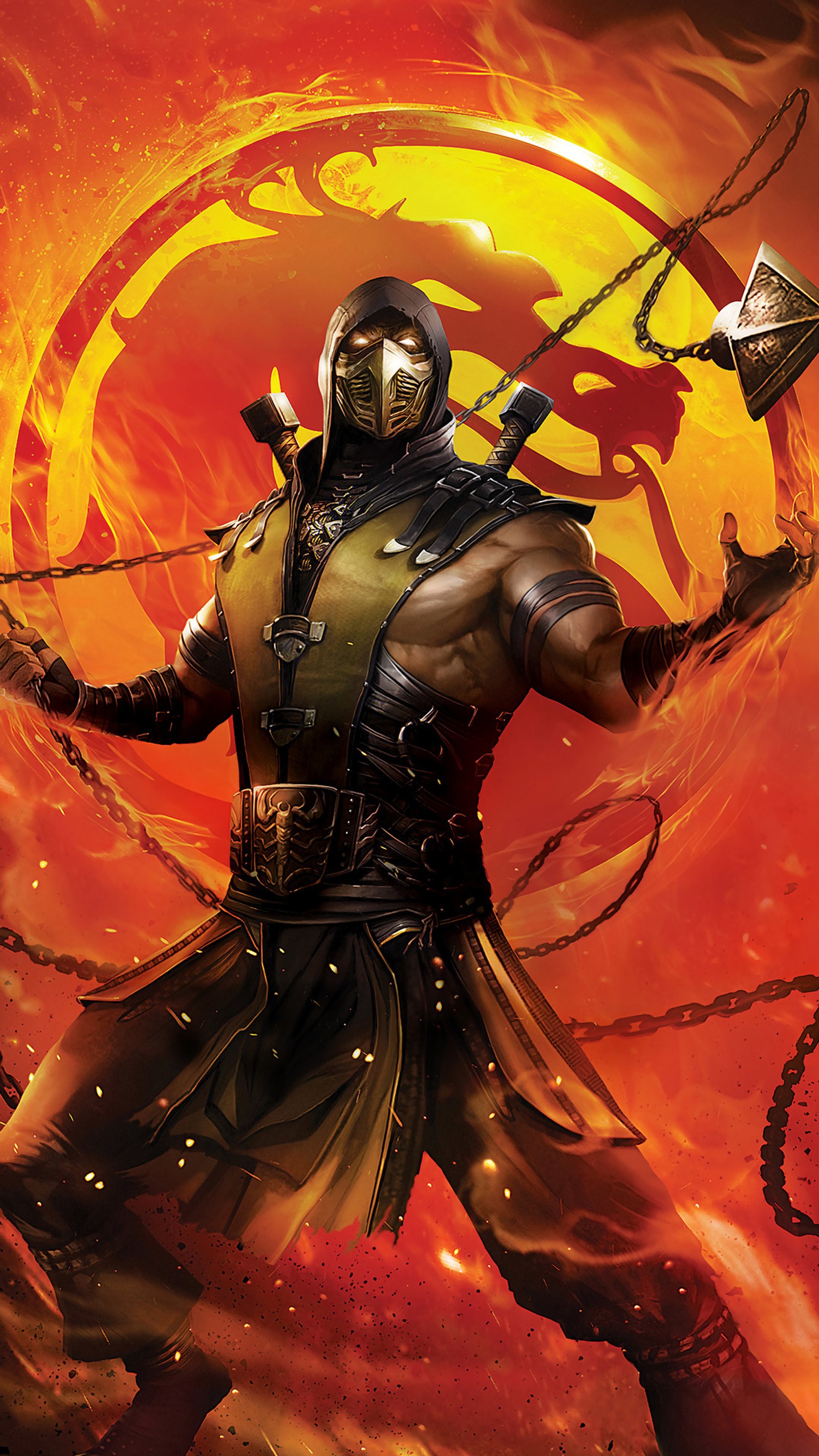 Arafed image of a man in a scorpion costume holding a hammer (games, mortal kombat, scorpion)