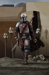 The Mandalorian Warrior Amidst Fallen Adversaries