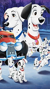 Famille de Dalmatiens explorant joyeusement leur quartier