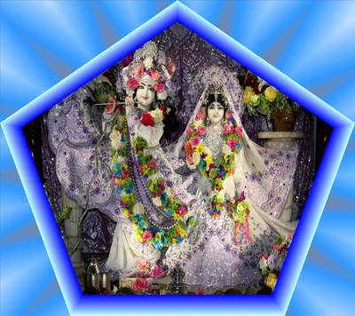 Göttliche Liebe: Krishna und Radha in prächtigem Blumenschmuck