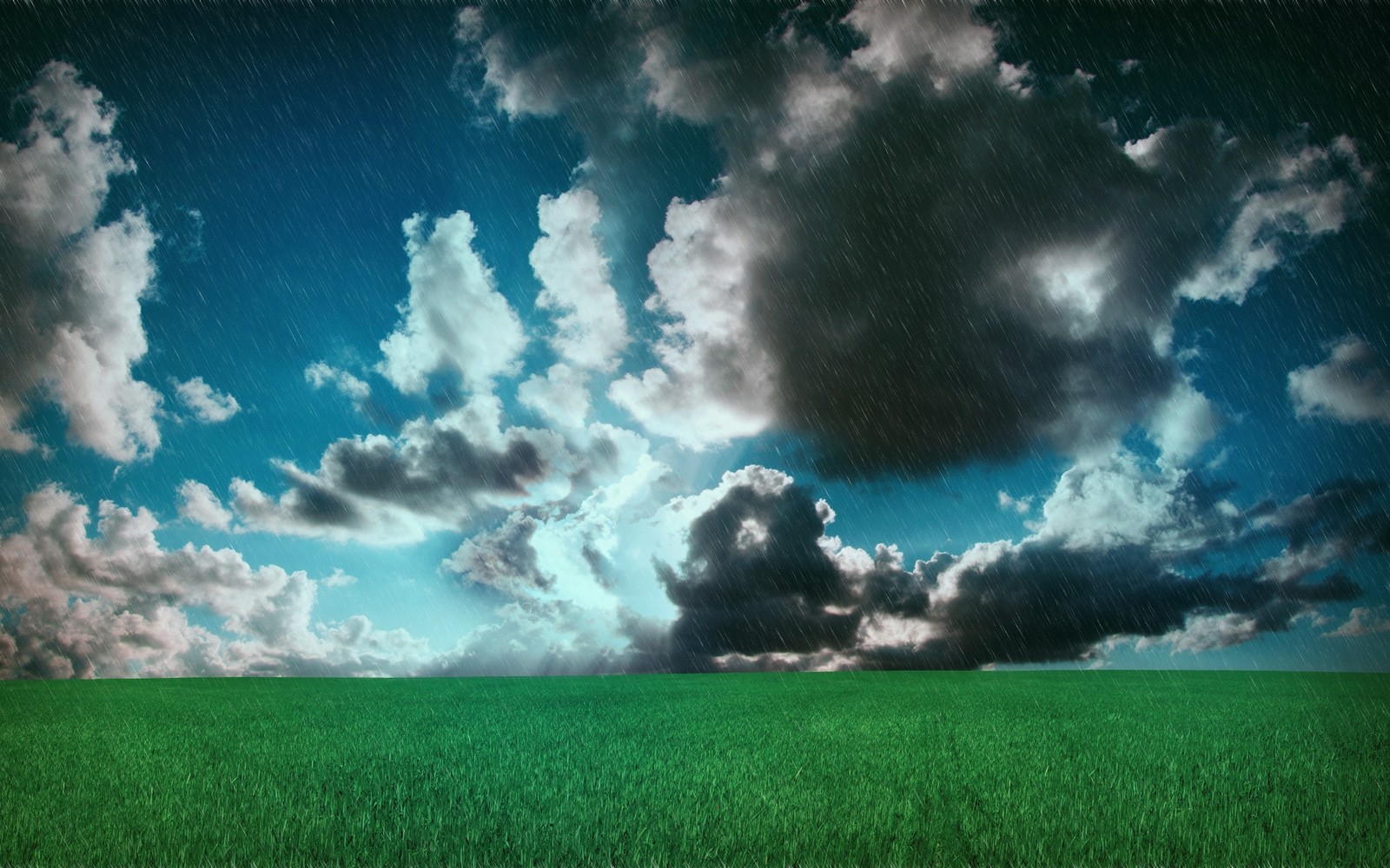 Vue arabe d'un champ avec un ciel nuageux et un champ vert (nuage, pluie, orage, vert, nature)