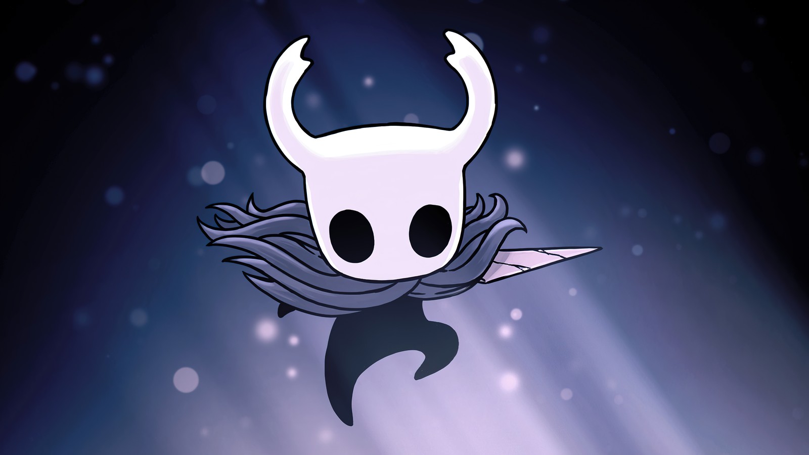 Крупный план мультяшного персонажа с рогами на синем фоне (пустошь, hollow knight, видеоигра)