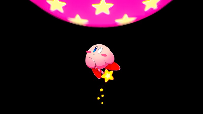 Розовый шарик с звездой и желтая звезда (кирби, kirby, amoled, звезды, черный фон)