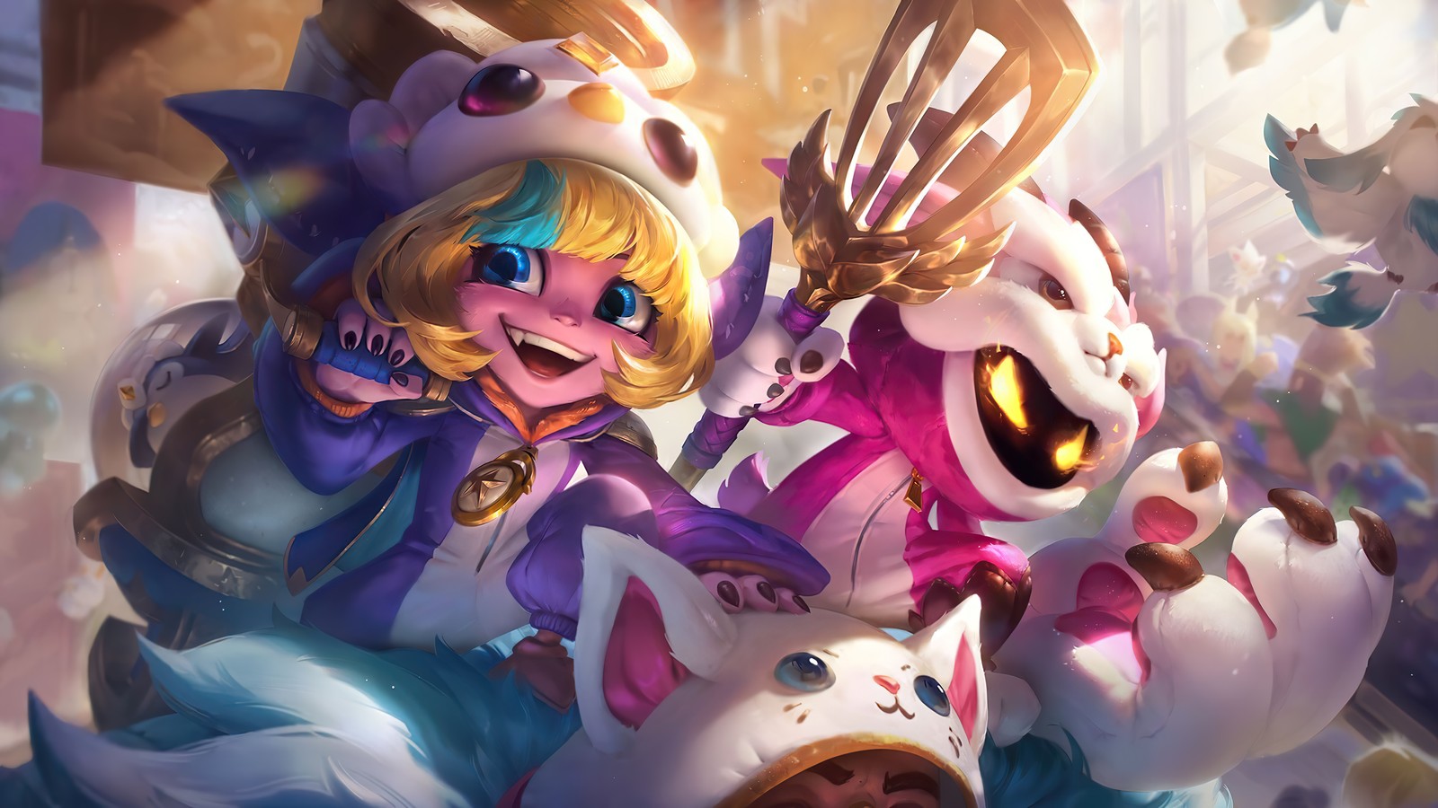 pengu cosplay, tristana, splash art, skin, league of legends wallpaper