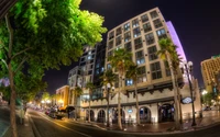 Paysage nocturne vibrant de San Diego : Charme urbain et perspectives fisheye