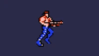 Bill Rizer en pixel art de Contra sur un fond minimaliste sombre