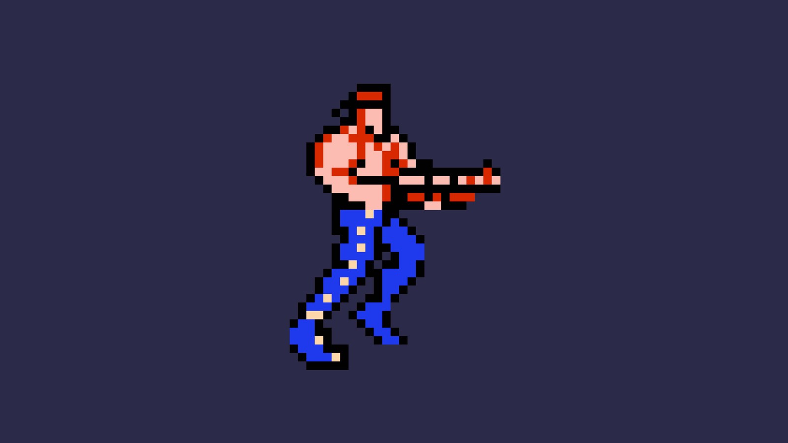 A close up of a pixel style image of a man holding a baseball bat (bill rizer, pixel art, contra, 5k, dark background)