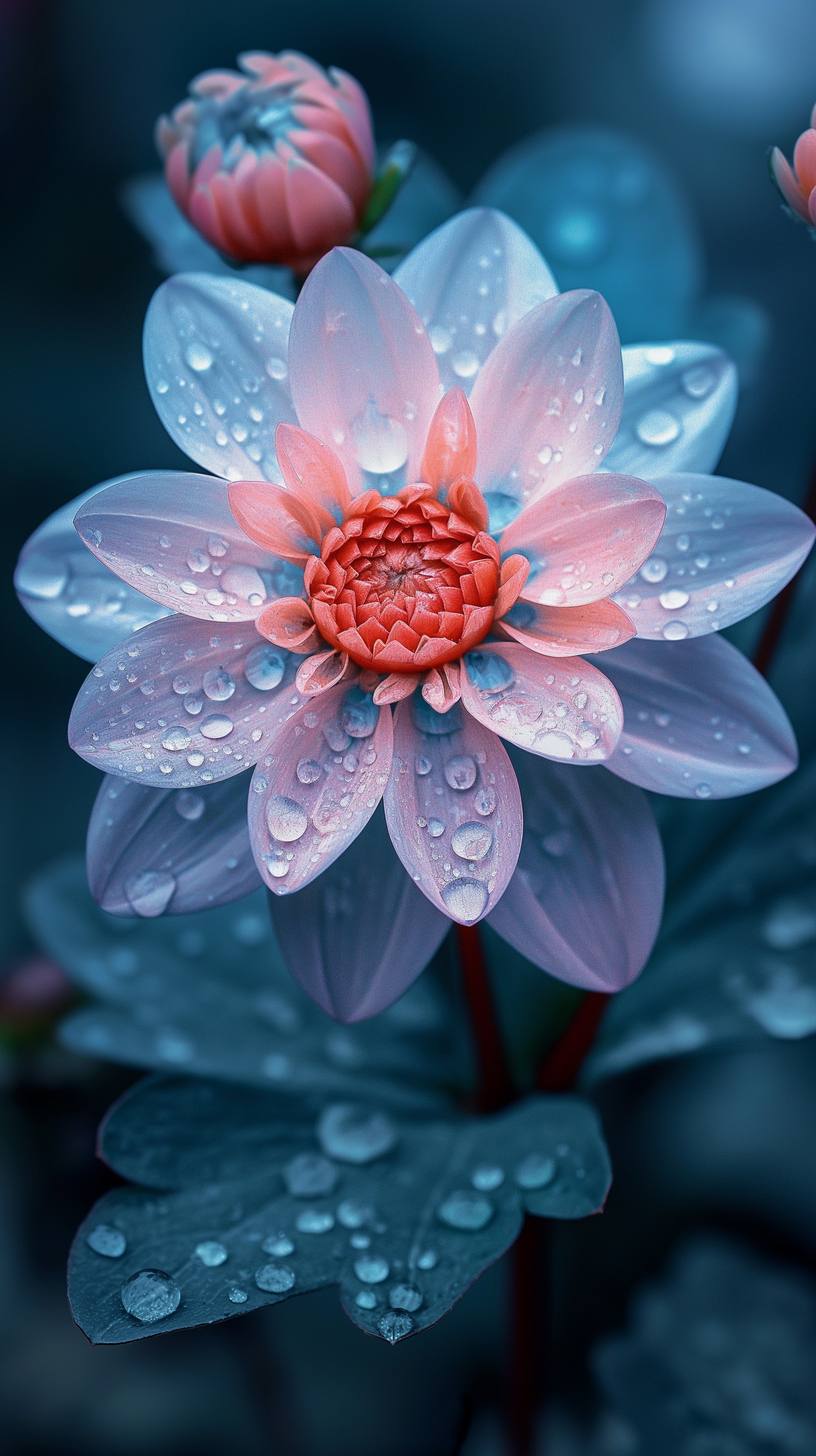 Eine rosa blume mit wassertropfen darauf (wasser, blume, pflanze, flüssigkeit, licht)