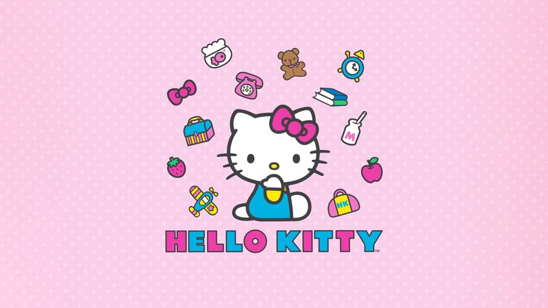 Обои с hello kitty (хелло китти, hello kitty, розовый фон, pink polka dot background, 5k)