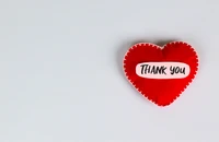 Red Heart with 'Thank You' on White Background